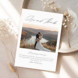 Modern Script Boho Wedding Photo Thank You Card