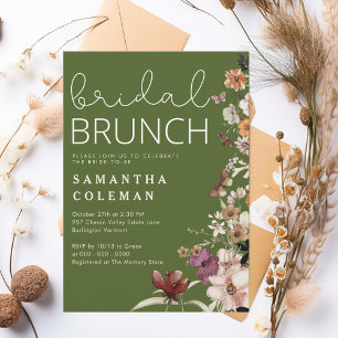 Modern Script Boho Wildfolwer Bridal Shower Brunch Invitation