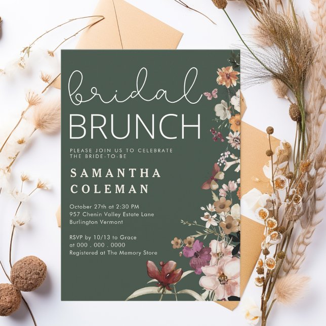 Modern Script Boho Wildfolwer Bridal Shower Brunch Invitation (Creator Uploaded)
