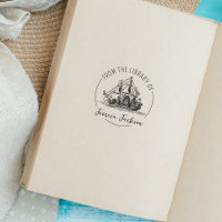 Modern Script Bookplate Ship Nautical Book 