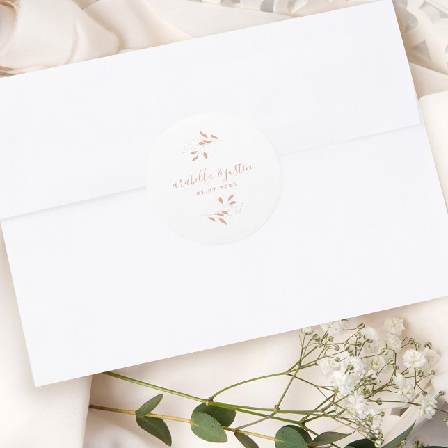 Modern Script Botanical Dusty Pink Wedding Classic Round Sticker (Creator Uploaded)