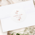 Modern Script Botanical Terracotta Wedding Classic Round Sticker<br><div class="desc">Put the finishing touch on your wedding envelopes and wedding packages with this modern botanical in terracotta and classy calligraphy script design.  Ideal for weddings,  bridal showers,  dinner invitations,  and more.</div>