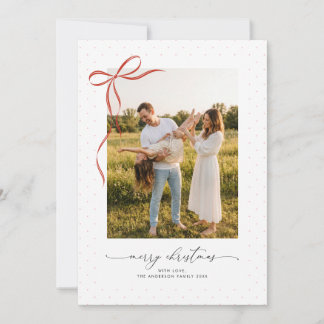 Modern Script Bow Family 4 Photo Christmas Budget Holiday Card