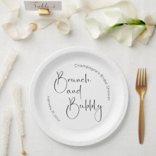 Modern Script Bridal Shower Brunch and Bubbly Paper Plate