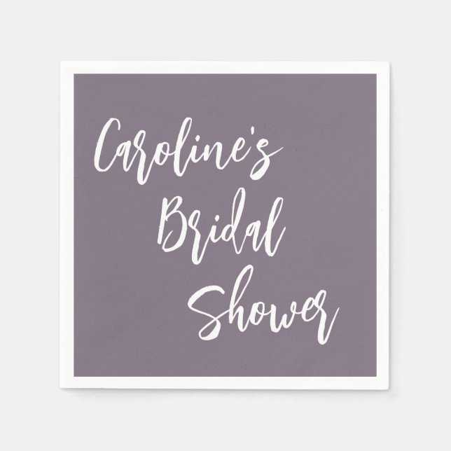 Modern Script Bridal Shower Custom Dusty Purple Napkin (Front)