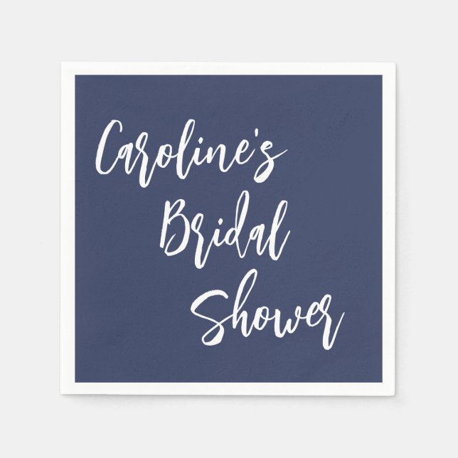 Modern Script Bridal Shower Custom Navy Blue Napkin (Front)