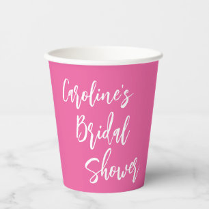 Modern Script Bridal Shower Custom Trendy Hot Pink Paper Cups