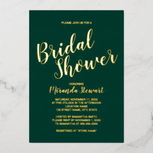 Modern Script Bridal Shower Emerald and Gold