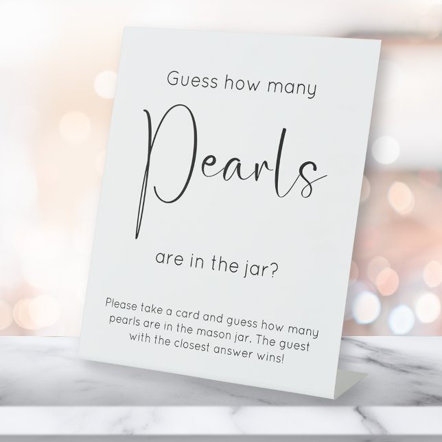 Modern Script Bridal Shower Guess How Many Pearls Pedestal Sign (Creator Uploaded)