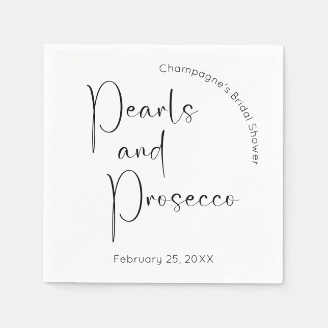 Modern Script Bridal Shower Pearls and Prosecco Napkin (Front)