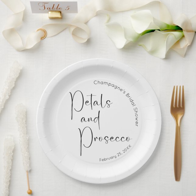 Modern Script Bridal Shower Petals and Prosecco Paper Plate (Wedding)