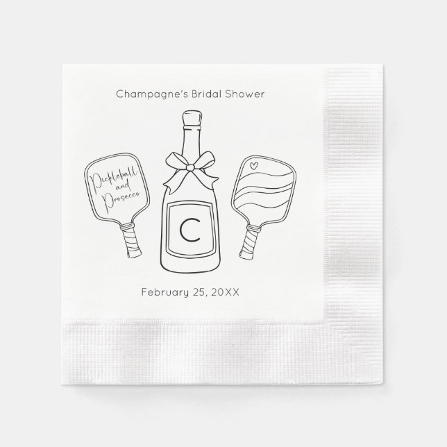 Modern Script Bridal Shower Pickleball & Prosecco Napkin (Front)