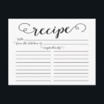 Modern Script Bridal Shower Recipe Cards<br><div class="desc">Contemporary Bridal Shower Kitchen Recipe Cards featuring a stylish black typography script font set on a crisp white background. The front of our recipe card offers room for a recipe title, from the kitchen of and ingredients space. Flip our recipe card over to view directions, prep time & total time....</div>