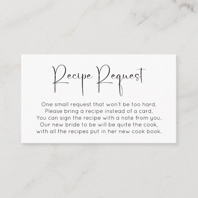 Modern Script Bridal Shower Recipe Request Enclosure Card (Front)