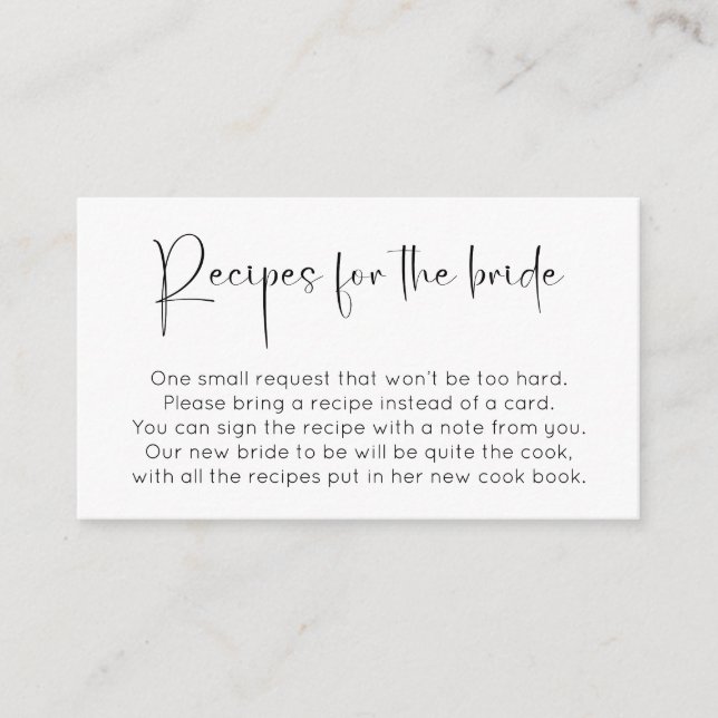 Modern Script Bridal Shower Recipe Request Enclosure Card (Front)