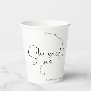 Modern Script Bridal Shower She Said Yes Paper Cups