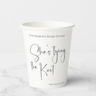 Modern Script Bridal Shower She's Tying The Knot Paper Cups
