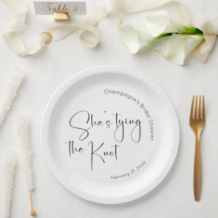 Modern Script Bridal Shower She's Tying The Knot Paper Plate