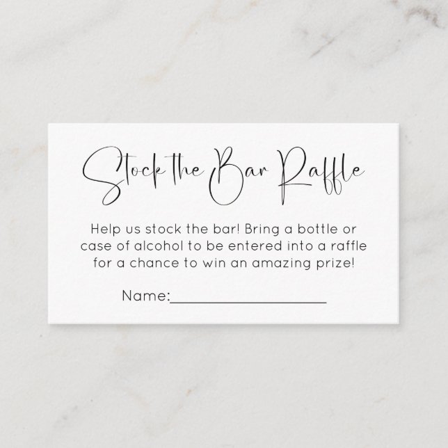 Modern Script Bridal Shower Stock the Bar Raffle Enclosure Card (Front)