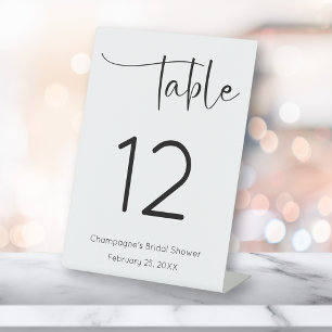 Modern Script Bridal Shower Table Number Pedestal Sign