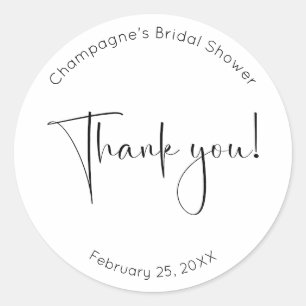 Modern Script Bridal Shower Thank You Classic Round Sticker