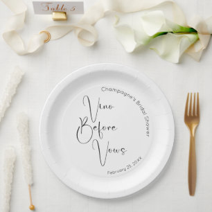 Modern Script Bridal Shower Vino Before Vows Paper Plate