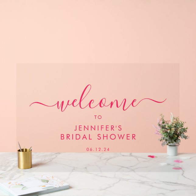 Modern Script Bridal Shower Welcome Hot Pink Acrylic Sign (Wedding)