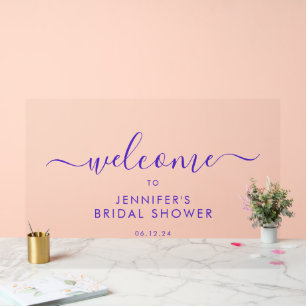 Modern Script Bridal Shower Welcome Purple Acrylic Sign