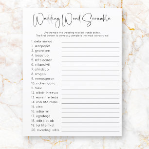 Modern Script Bridal Shower Word Scramble Game