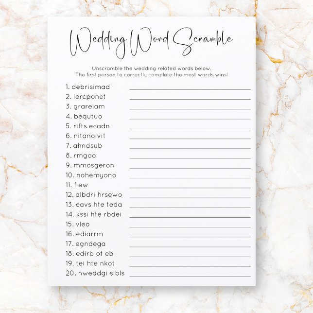 Modern Script Bridal Shower Word Scramble Game (Creator Uploaded)
