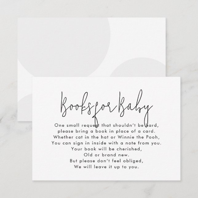 Modern Script Bring A Book Baby Shower Enclosure Card (Front/Back)