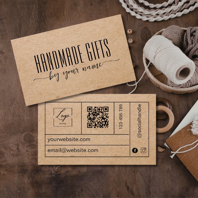 Modern Script brown kraft paper handmade cardboard Business Card (Creator Uploaded)