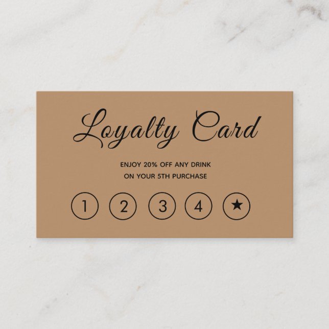 Modern Script Brown Simple Loyalty Card (Front)