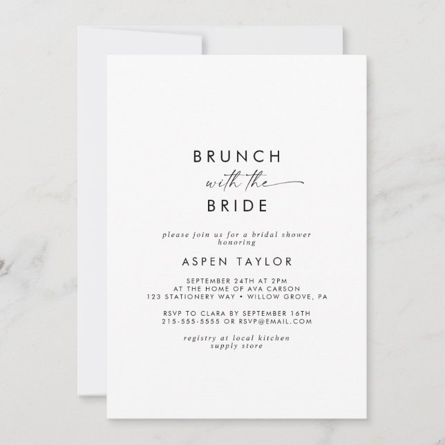 Modern Script Brunch with the Bride Bridal Shower  Invitation (Front)