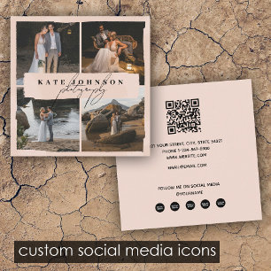 Modern Script Brush Blush Pink Photos Photographer Square Business Card