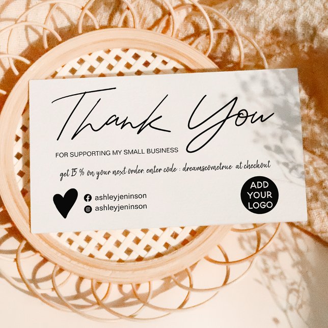 Modern script brush simple white order thank you business card (Creator Uploaded)