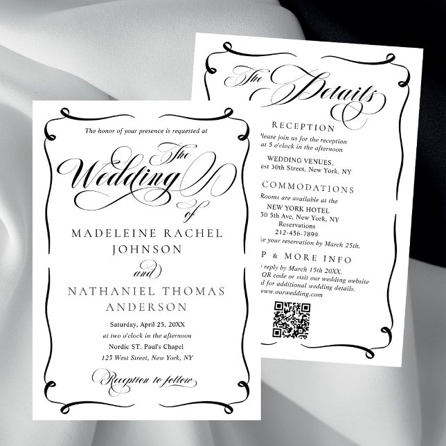 Modern Script Budget Wavy Frame Formal Wedding Invitation (Creator Uploaded)