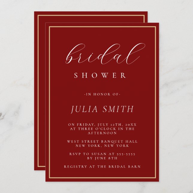 Modern Script Burgundy Bridal Shower Invitation (Front/Back)