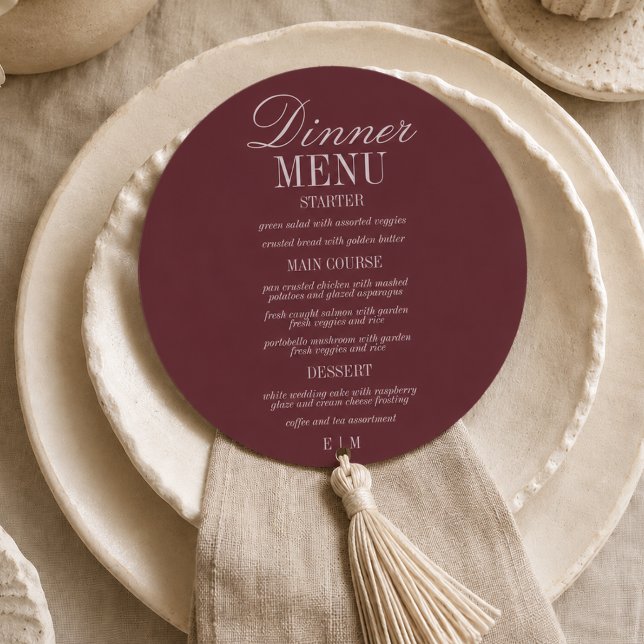 Modern Script Burgundy Formal Wedding Menu (Modern Script Burgundy Formal Wedding Menu)