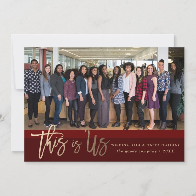 Modern Script | Burgundy Holiday Photo Card (Front)