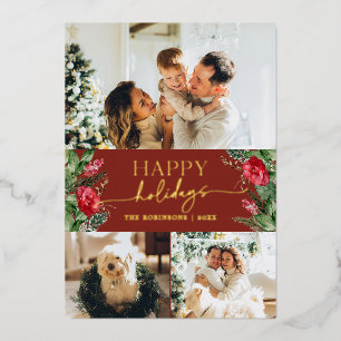 Modern Script Burgundy Red Botanical 3 Photo Gold