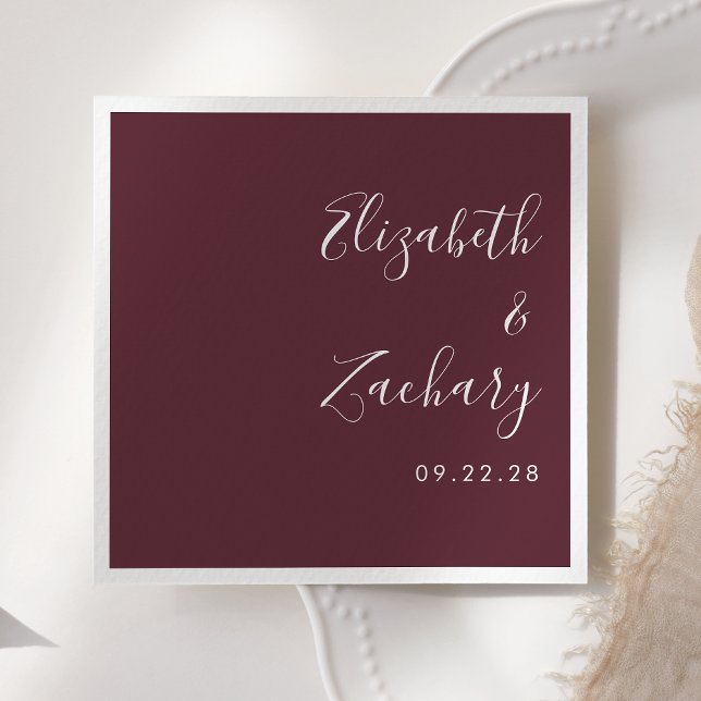 Modern Script Burgundy Wedding Napkin (Creator Uploaded)