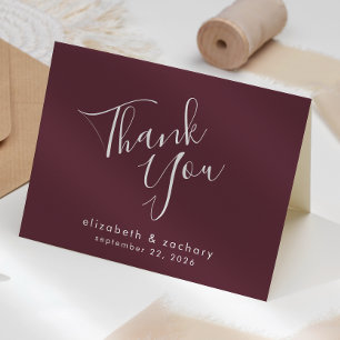 Modern Script Burgundy Wedding Thank You Card