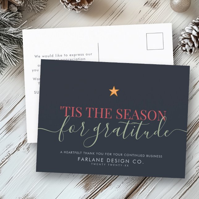 Modern Script Business Gratitude Corporate Logo Holiday Postcard (Creator Uploaded)