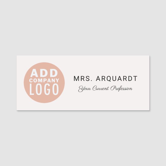 Modern Script Business Logo Company Management Name Tag (Front)