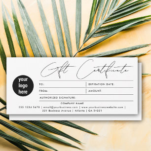 Modern Script Business Logo Gift Certificate White