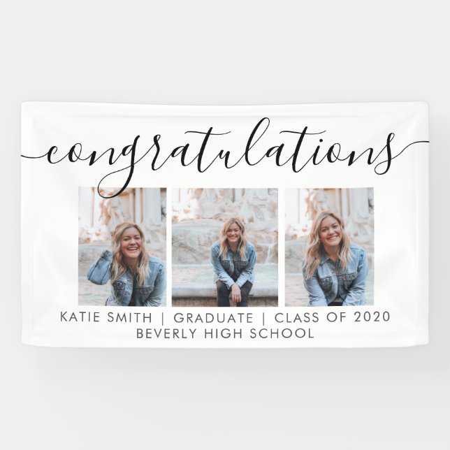 Modern Script Calligraphy 3 Photo Graduation  Banner (Horizontal)
