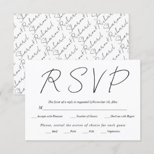 Modern script calligraphy black and white wedding RSVP card