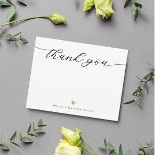 Modern Script Calligraphy Gold Wedding Thank you  Card