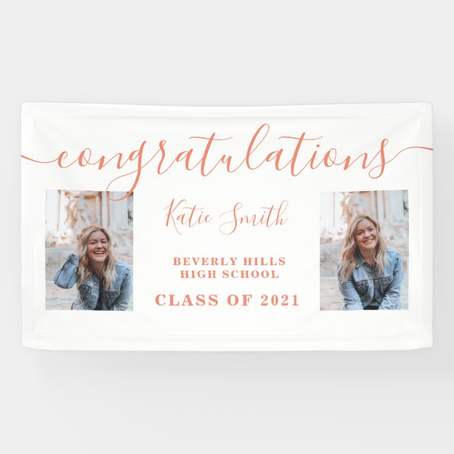 Modern Script Calligraphy Graduation 2 Photo Banner (Horizontal)